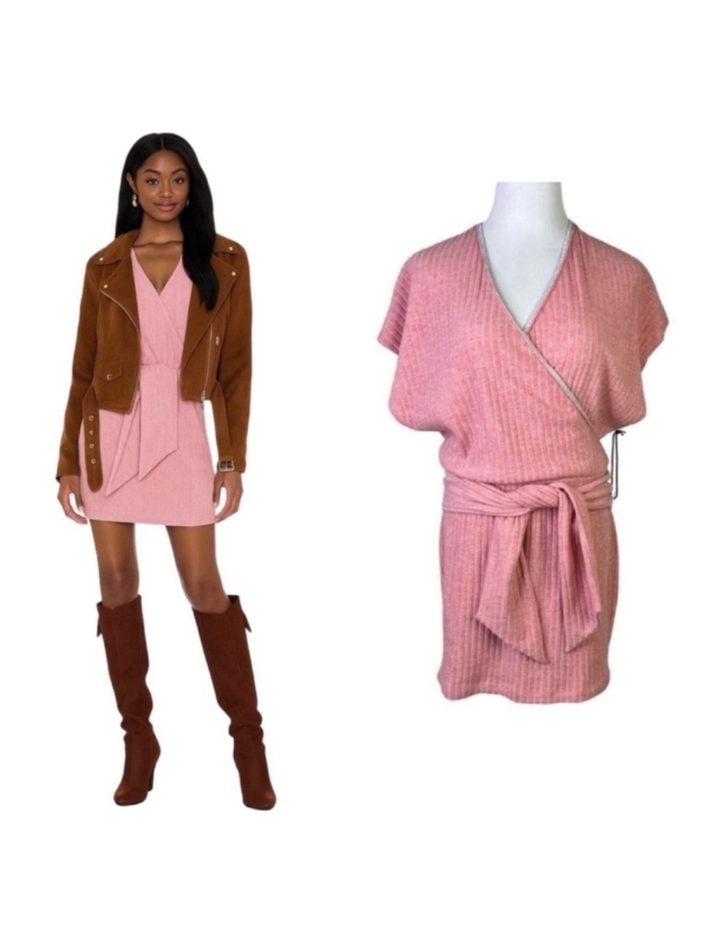 SAYLOR Yelle Mini Dress Size Medium NWT Rose Pink Ribbed Dolman Sleeves